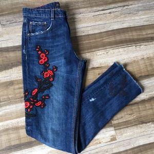 Zara embroidered denim straight leg jeans